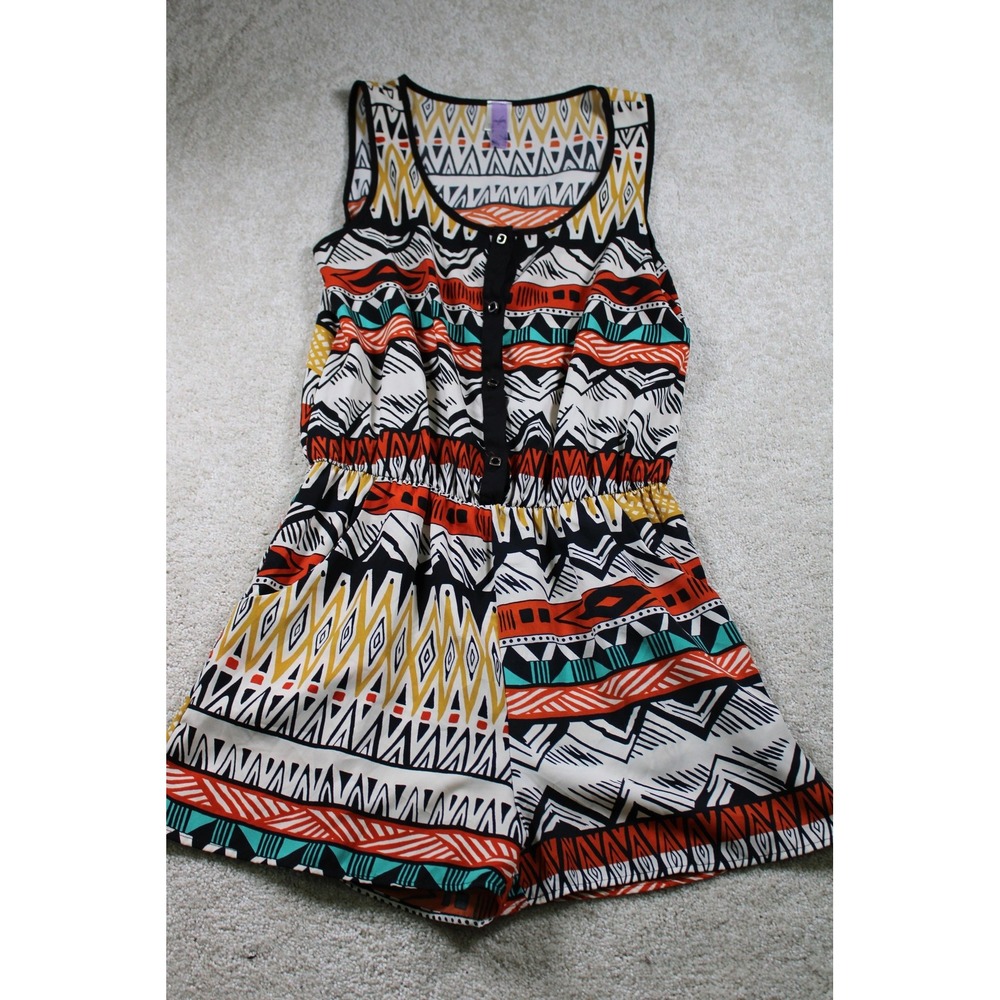 Alya Romper Womens Small‎ Sleeveless Tribal Geometric Print Pockets Made in USA